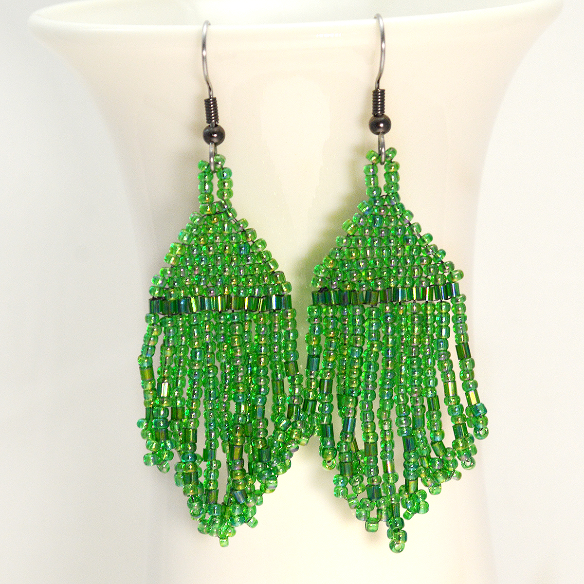 green tassel earrings