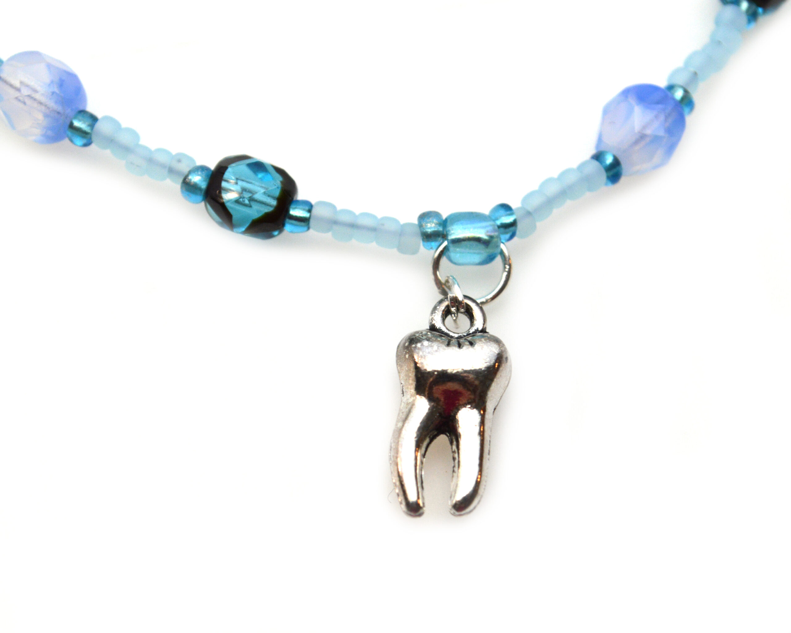 Dental Assistant or Hygienist Gift Tooth Charm Blue Anklet - Adjustable Fun Foot Jewelry Handmade Ankle Bracelet - Unique Funny Present