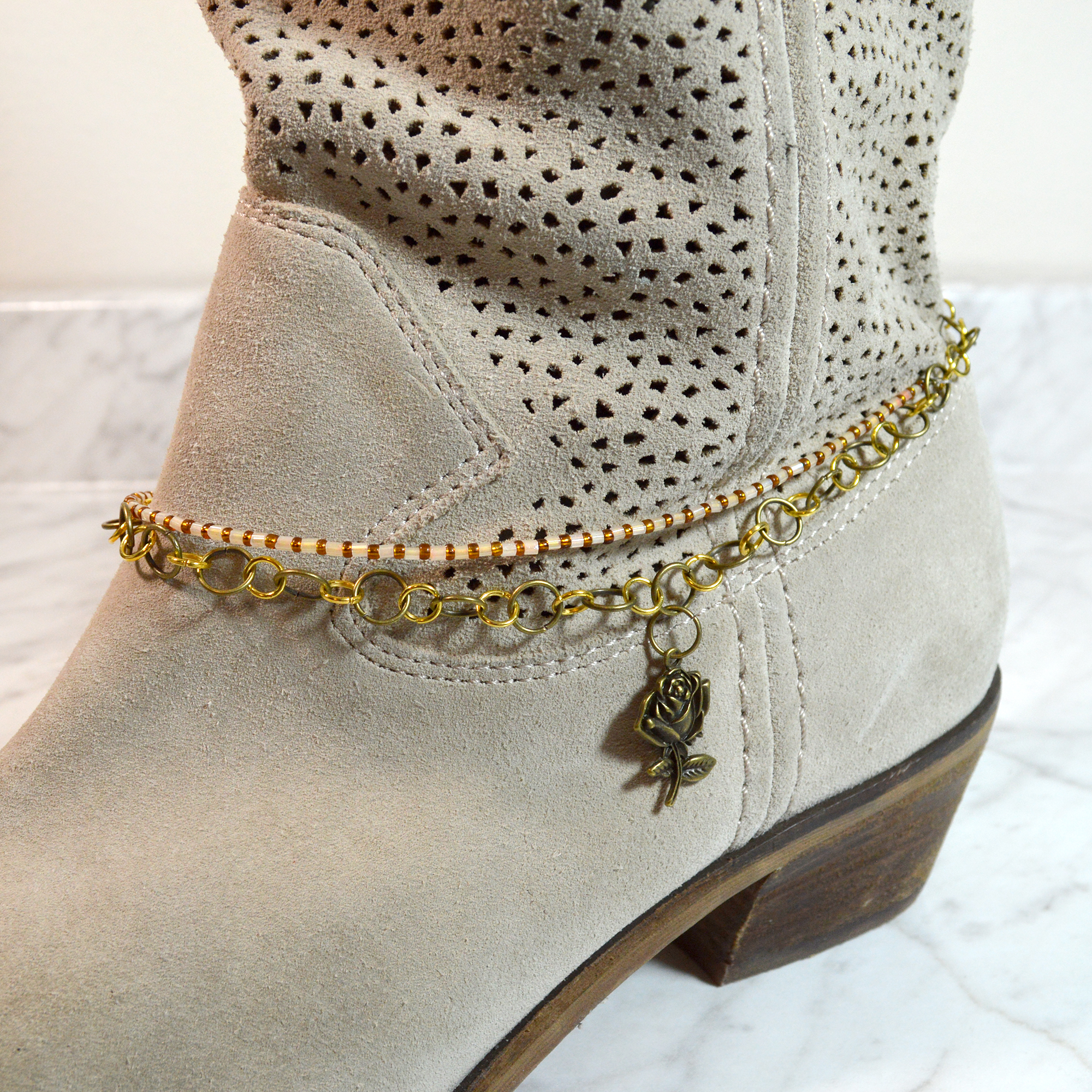 womens boot jewelry with rose charm