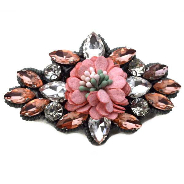 rose pink and gray rhinestone flower hair barrette