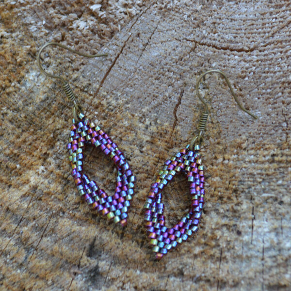 red wine beaded fall leaf earrings